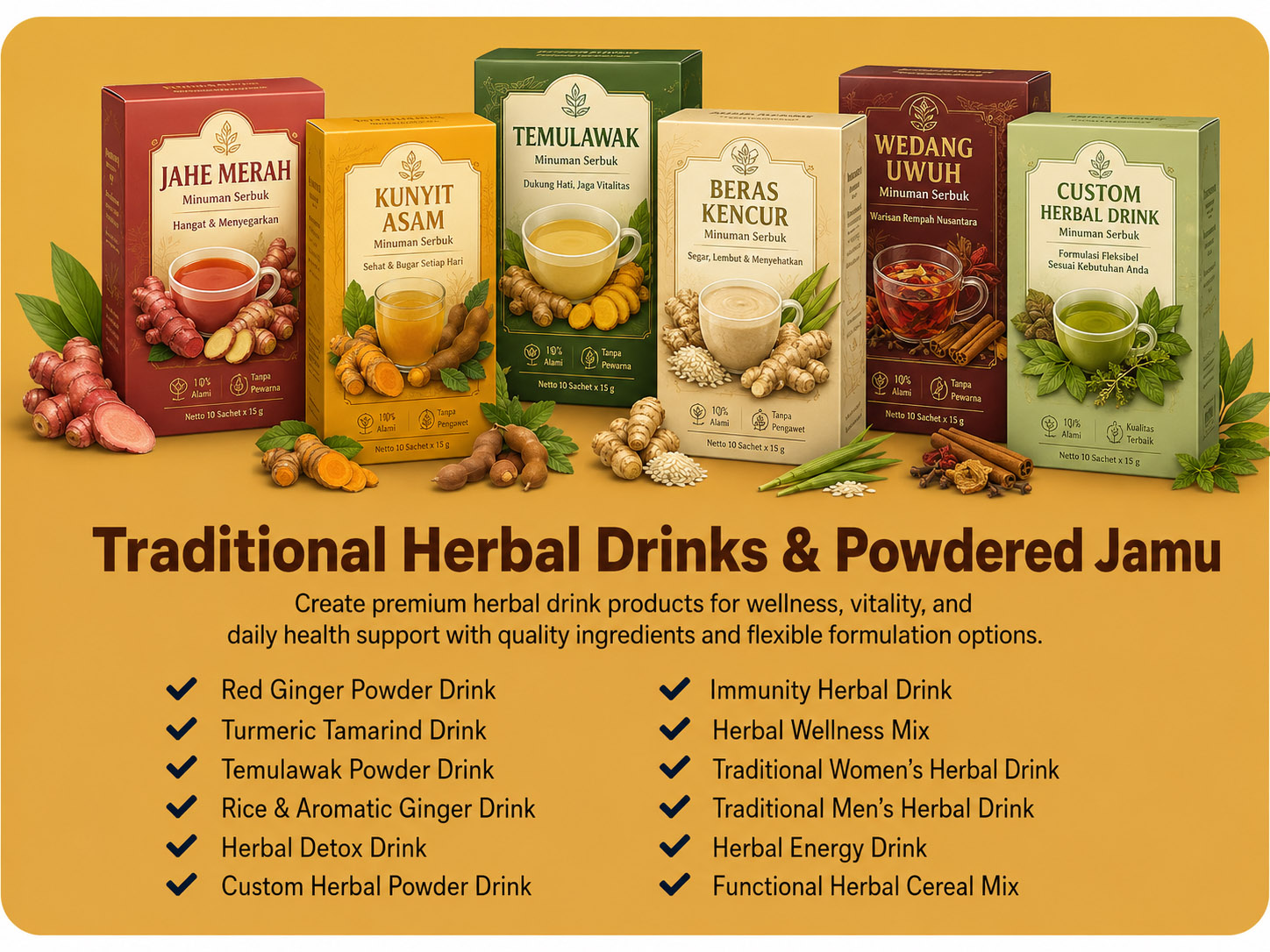 Traditional Herbal Drinks and Powdered Jamu
